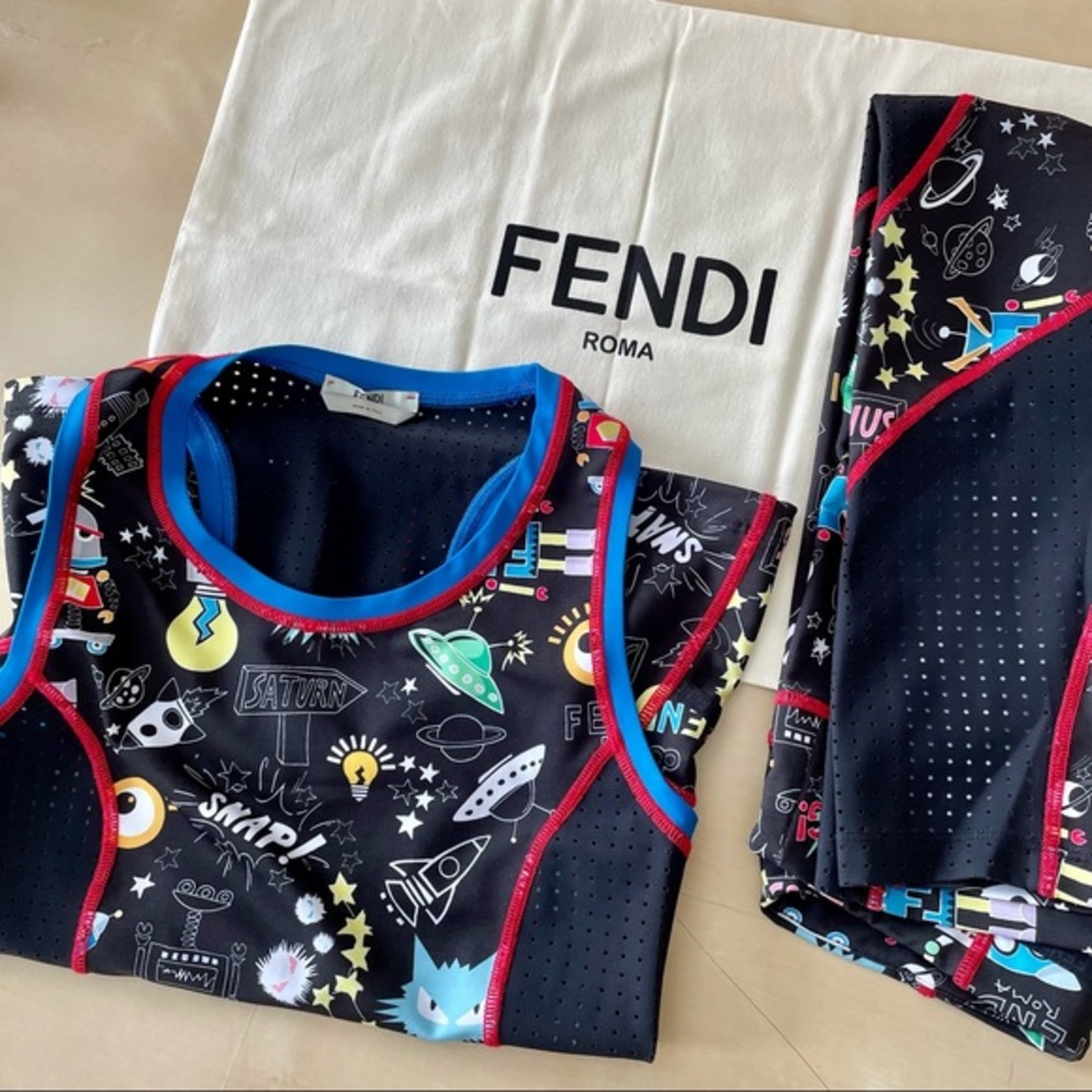Fendi Black Comic Cartoon Prints Sportswear Set